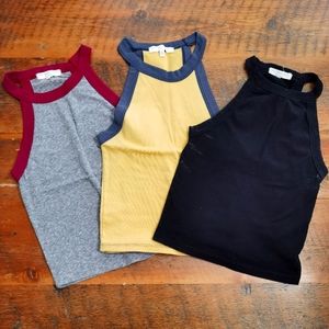 Truly Madly Deeply tanks small, greymaroon, yellownavy, black